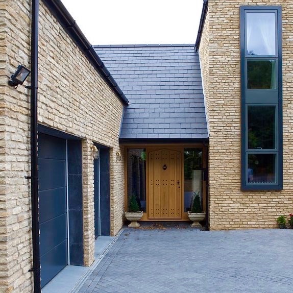 front entrance driveway to eco new build house