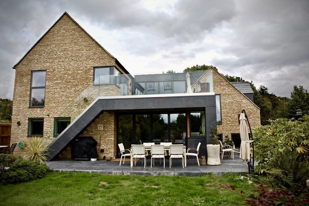 rear elevation twin gable with balcony eco new build house