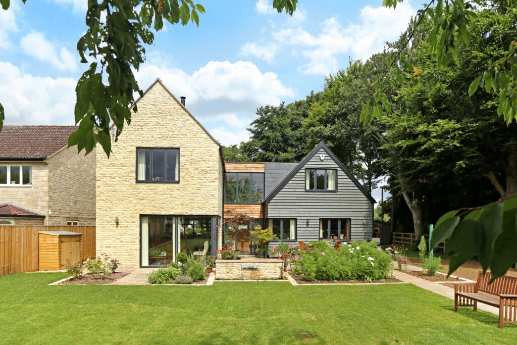 rear elevation twin gable and glazed link