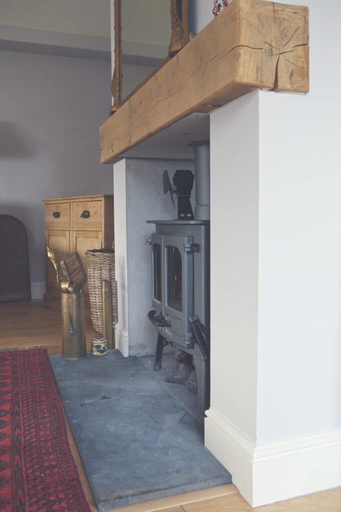 fireplace with timber mantelpiece